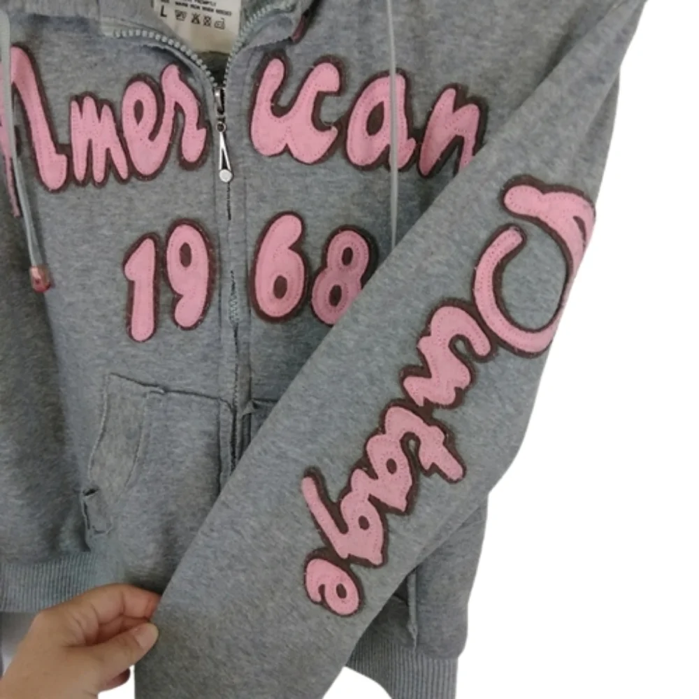 BB Jeans Cotton Collection Gray Fuzzy Soft American 68 Zipper Sweater Hoodie Top